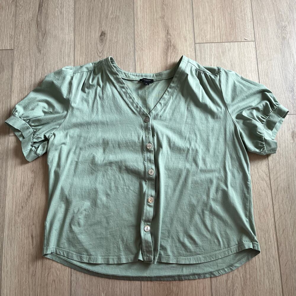 Ann Taylor Factory Women’s Green Button Down Blouse Sz XL